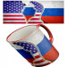 Кружка «Перезагрузка» – нейтральный подарок с дизайном флагов США и России, профилями Путина и Трампа