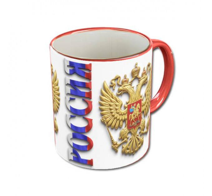 Кружка «Герб России» с двуглавым орлом и надписью «Россия» – патриотичный подарок для тех, кто любит свою страну