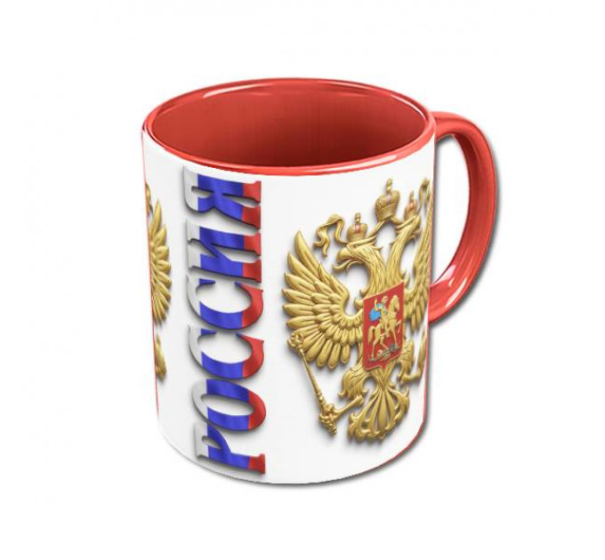 Кружка «Герб России» с двуглавым орлом и надписью «Россия» – патриотичный подарок для тех, кто любит свою страну