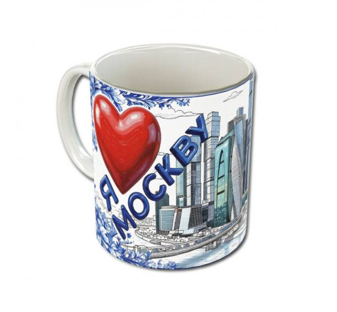 Кружка «Московская» с панорамой Москва-Сити в бело-синей гамме – стильный сувенир для ценителей столицы