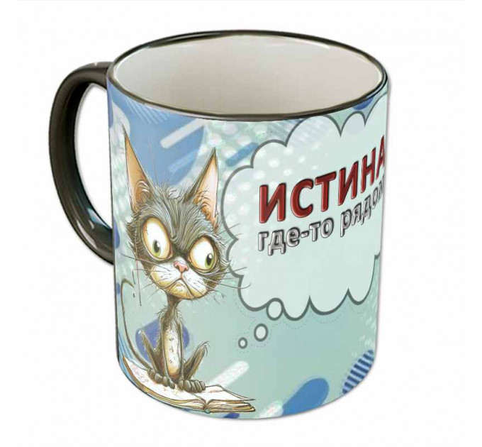 Кружка «Истина где-то рядом» – философский подарок с чёрным юмором и котами