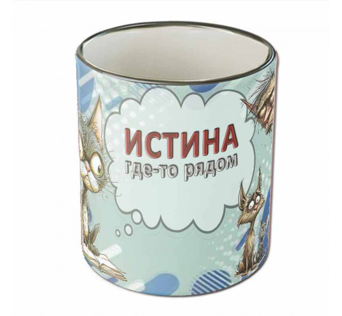 Кружка «Истина где-то рядом» – философский подарок с чёрным юмором и котами