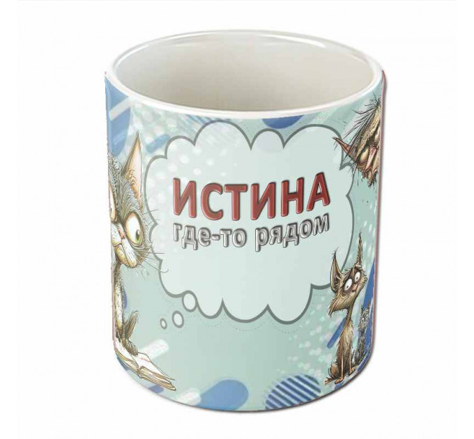 Кружка «Истина где-то рядом» – философский подарок с чёрным юмором и котами