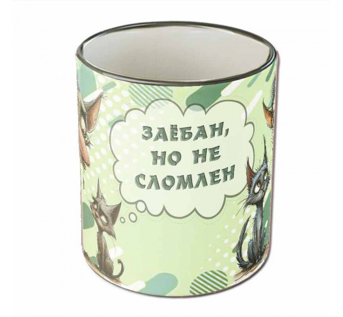 Кружка «Не сломлен» – честный подарок с культурной нецензурной фразой «за*бан, но не сломлен» и котами