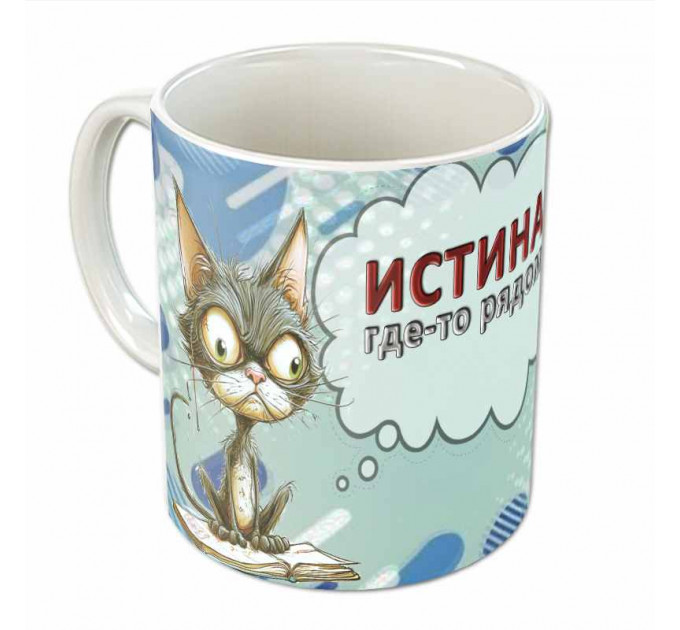 Кружка «Истина где-то рядом» – философский подарок с чёрным юмором и котами